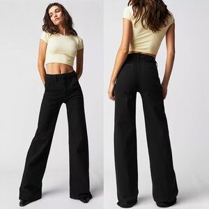 NWT MOTHER The Roller Prep Heel Jeans pitch black size 33 wide leg trousers